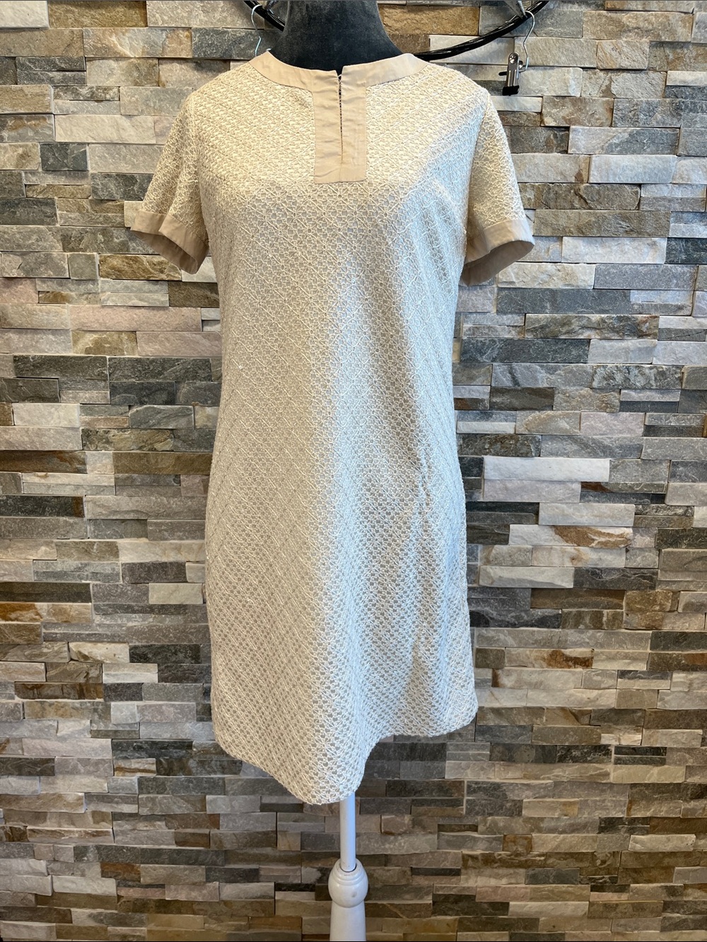 Muse Cream Textured Short-Sleeve Shift Dress